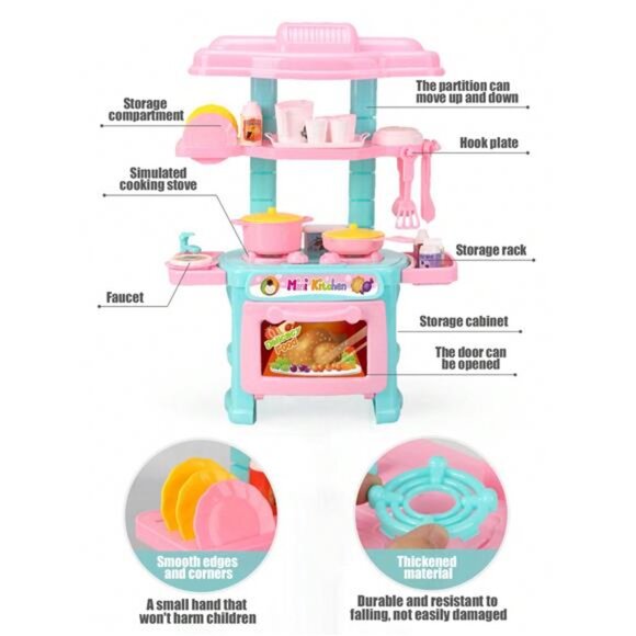 Kids Mini Kitchen Cooking Toy Set Pretend Cooking Food Play Boys Girls Gift - Picture 4 of 7